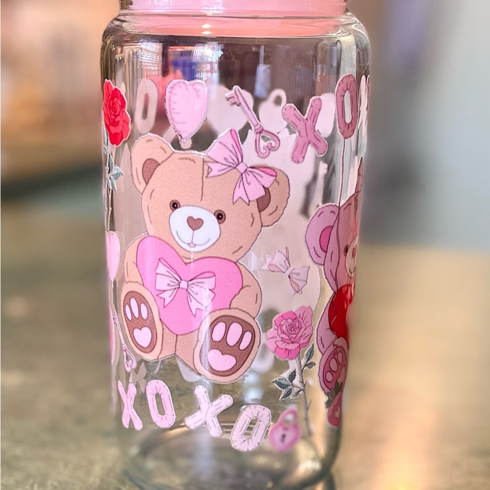 Cute Bear and Heart Glass Jar